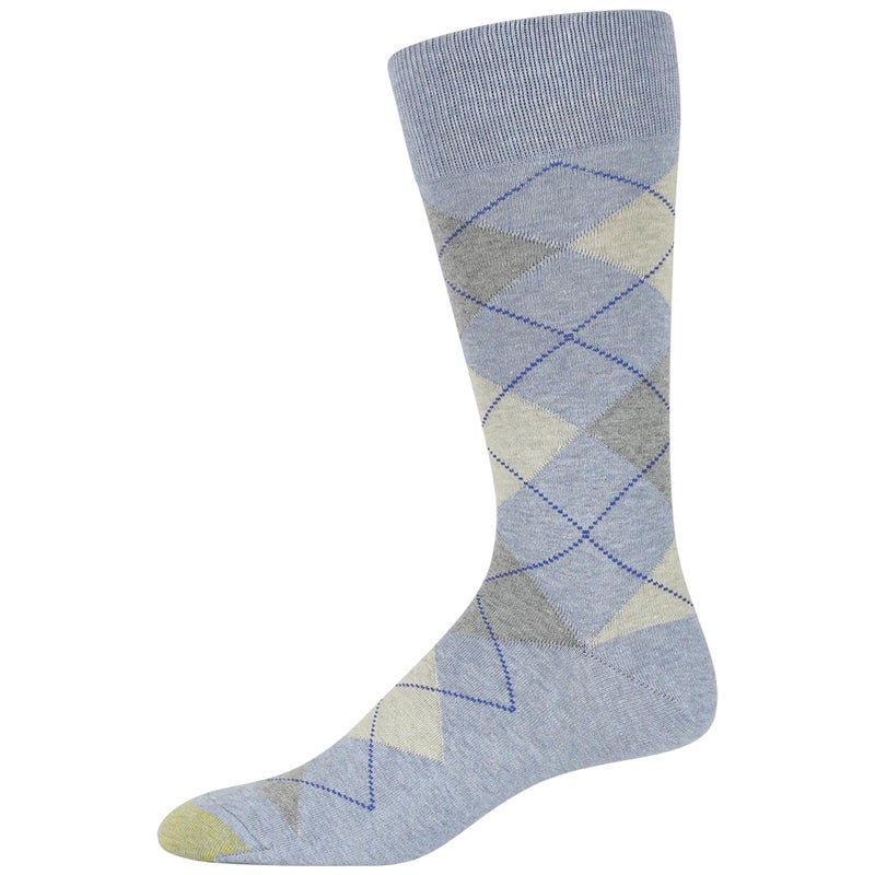 GOLDTOE Men's Carlyle Argyle Crew Dress Socks, 3-Pairs, Chambray/Oatmeal, Large - Image 3